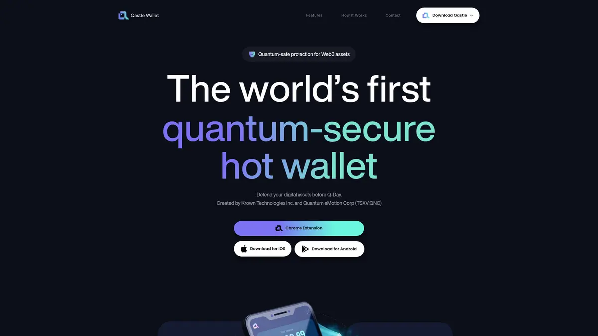 Qastle quantum-secure crypto wallet screens showing balances and transaction signing